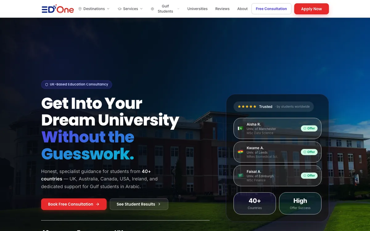 Screenshot of the EdOne Group website