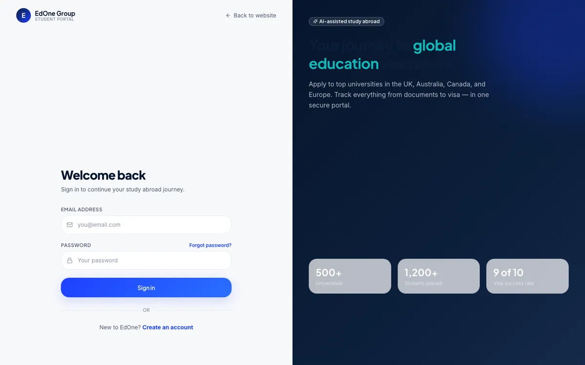 Screenshot of the EdOne Student Portal website