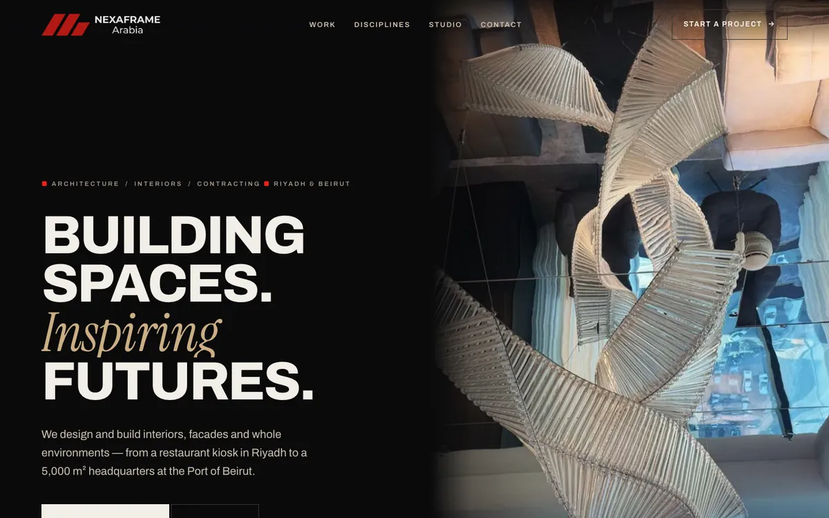 Screenshot of the NexaFrame Arabia website