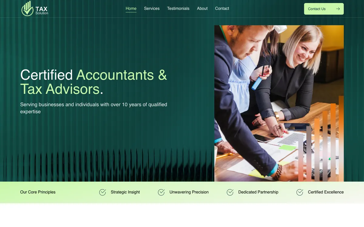 Screenshot of the Tax Solution Accountants website