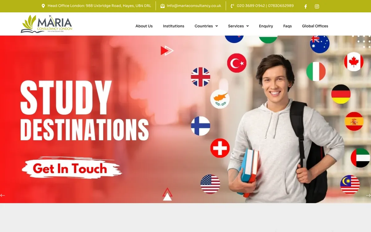 Screenshot of the Maria Consultancy London website